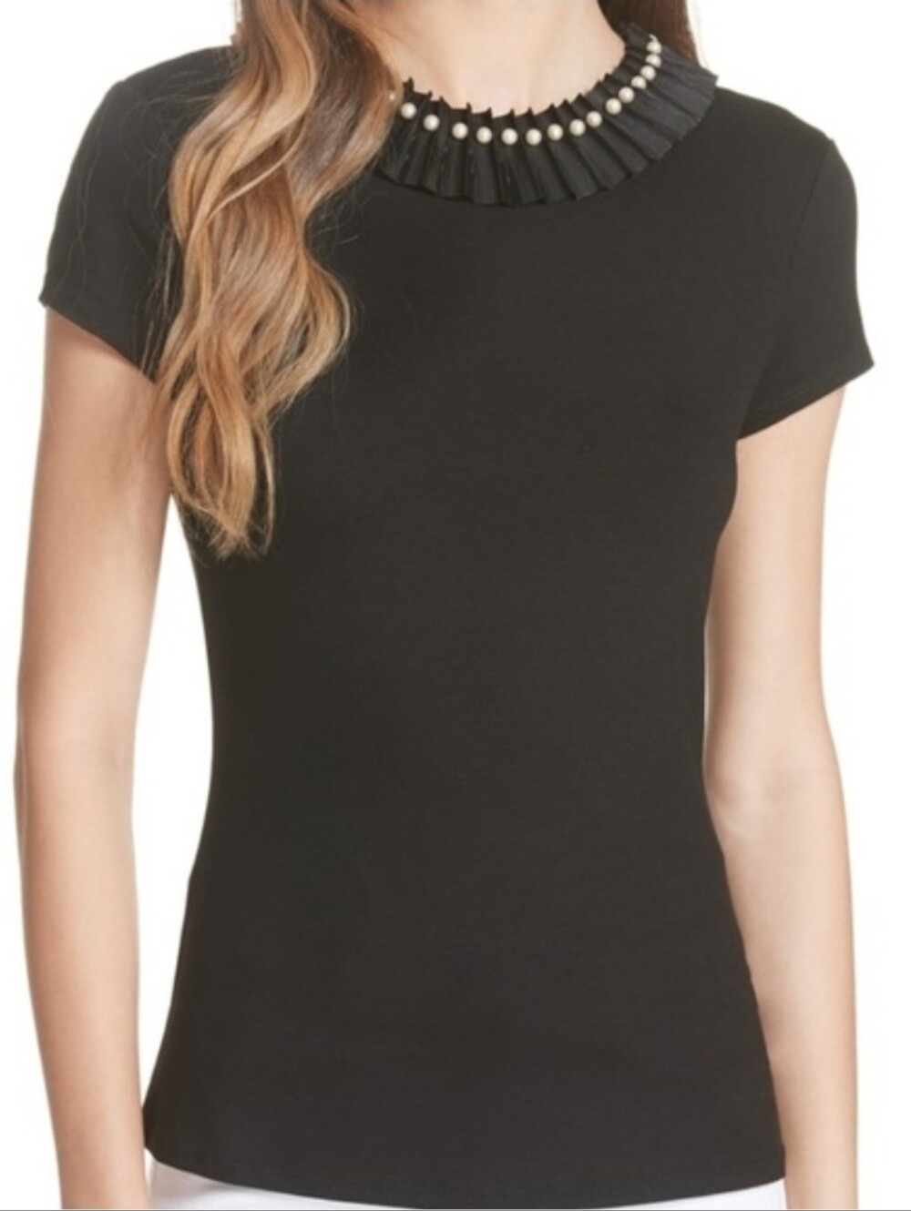 Ted Baker London Nickita Imitation Pearl Neck Top Size 4 Small Stretchy Viscose